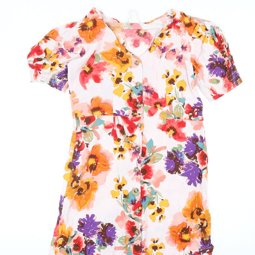 H&M Womens Multicoloured Floral Viscose Mini Size 14 V-Neck Button