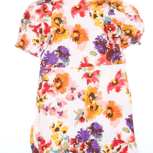 H&M Womens Multicoloured Floral Viscose Mini Size 14 V-Neck Button