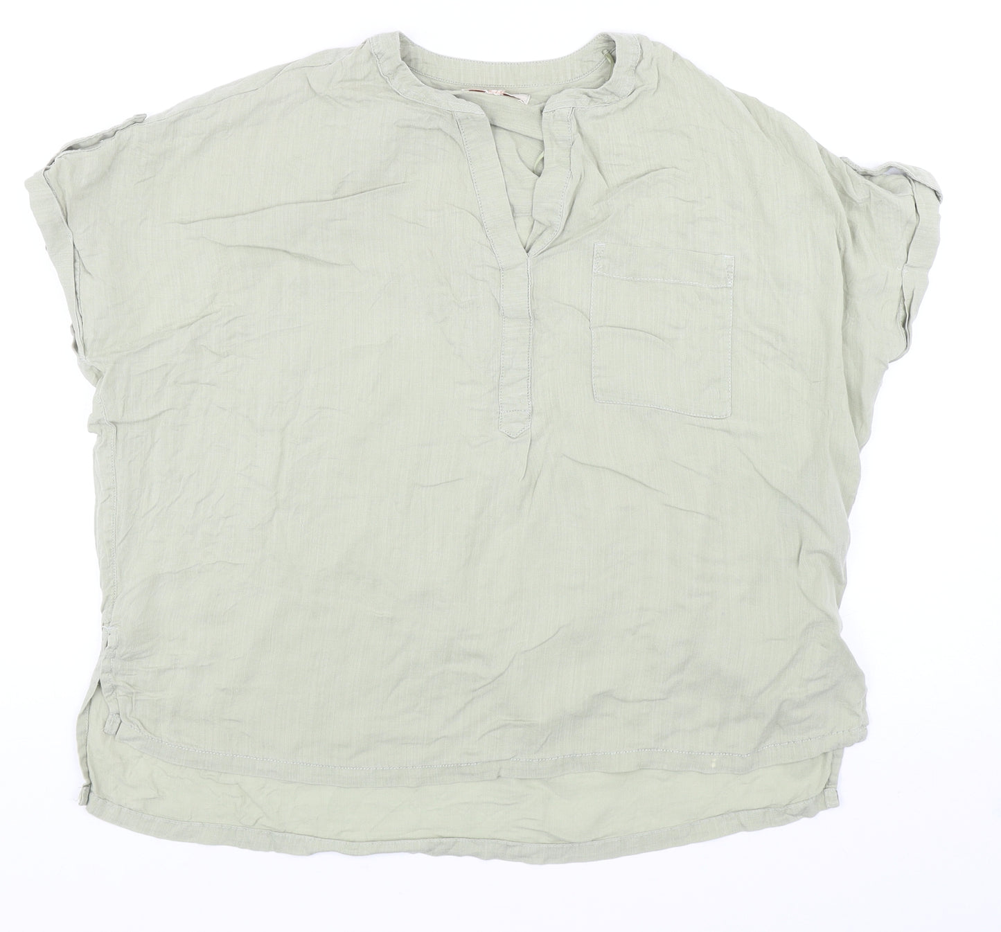 F&F Womens Green Lyocell Basic Blouse Size 12 V-Neck