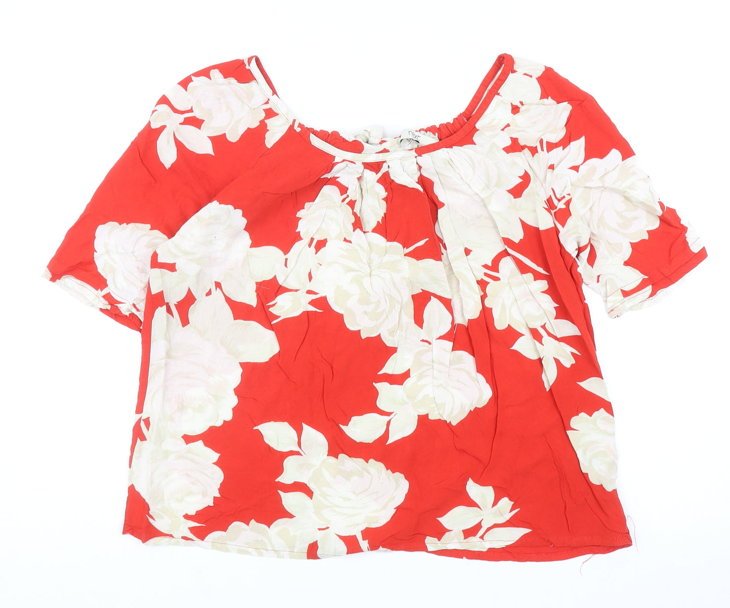 NEXT Womens Red Floral Viscose Basic Blouse Size 16 Scoop Neck