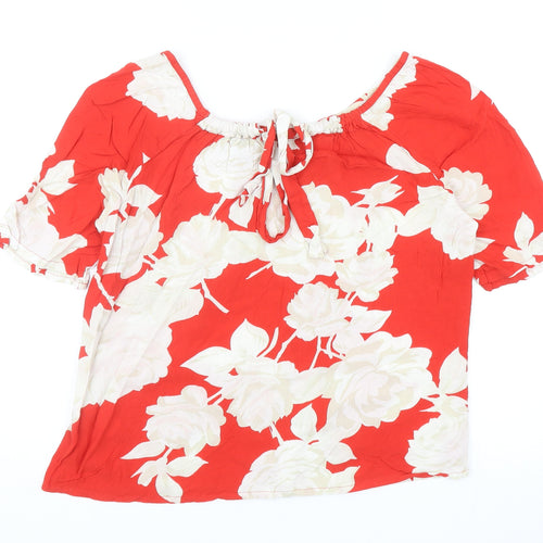 NEXT Womens Red Floral Viscose Basic Blouse Size 16 Scoop Neck