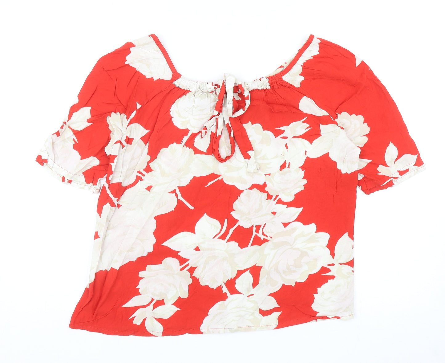 NEXT Womens Red Floral Viscose Basic Blouse Size 16 Scoop Neck