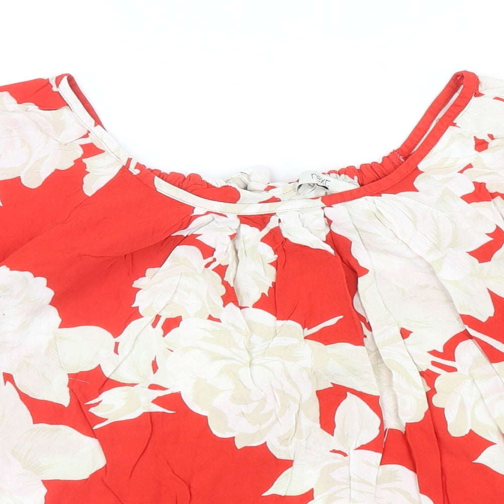 NEXT Womens Red Floral Viscose Basic Blouse Size 16 Scoop Neck