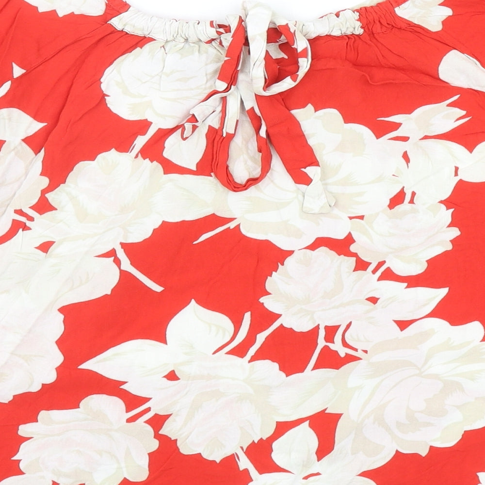 NEXT Womens Red Floral Viscose Basic Blouse Size 16 Scoop Neck