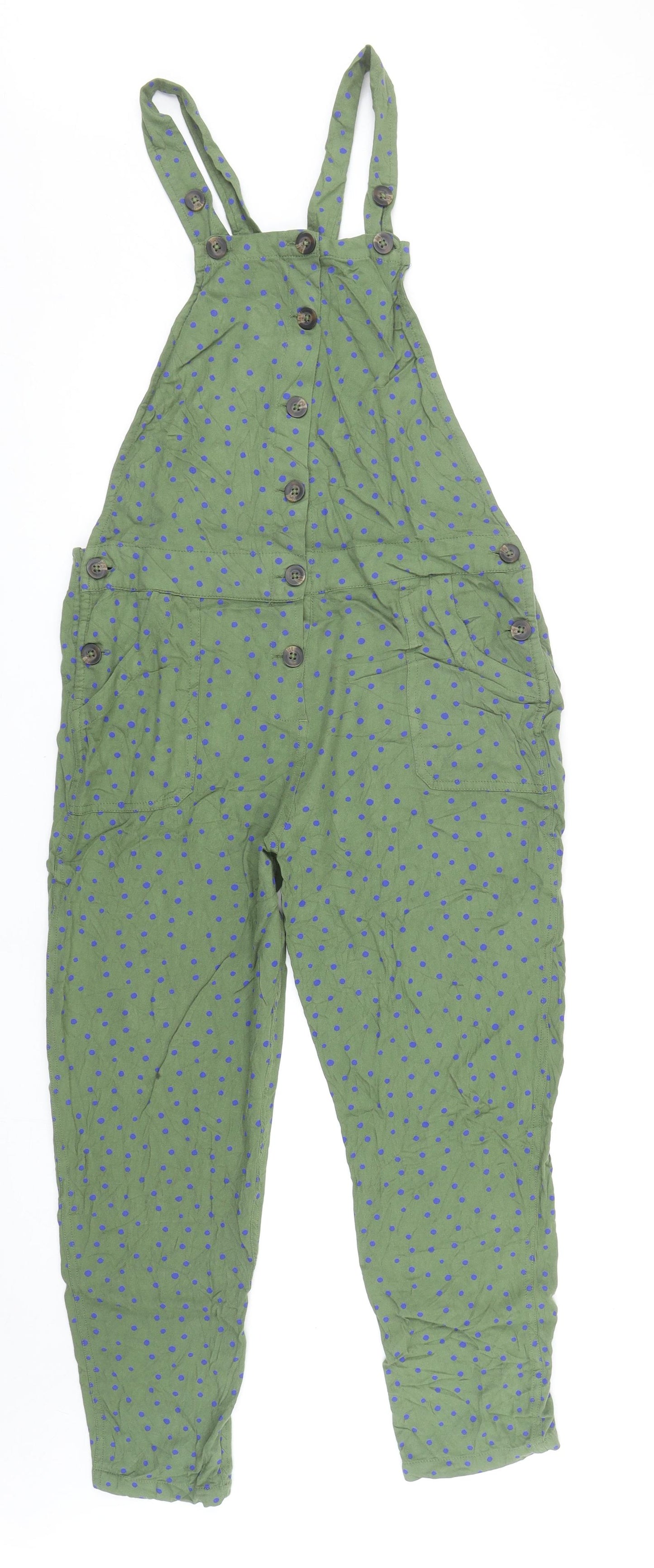 NEXT Girls Green Polka Dot Viscose Dungaree One-Piece Size 13 Years L24 in Button
