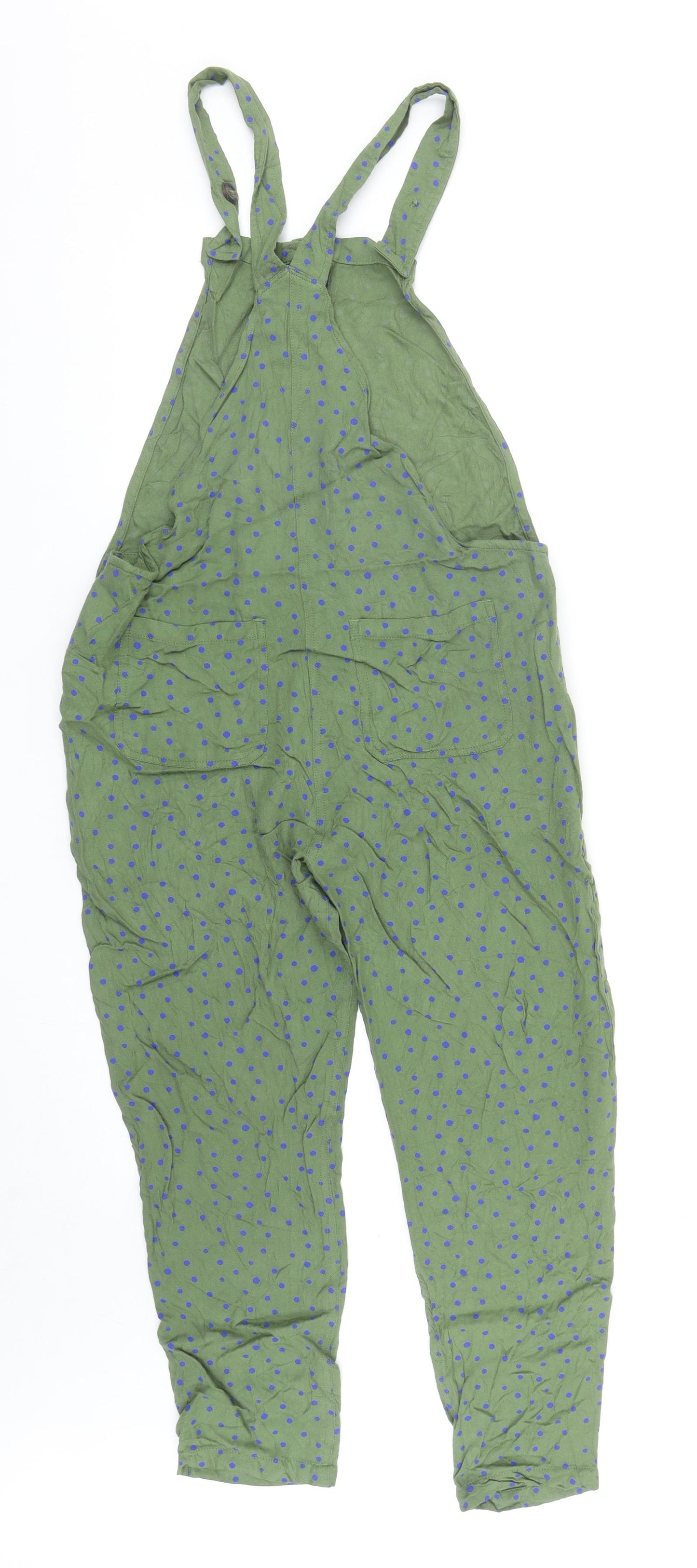 NEXT Girls Green Polka Dot Viscose Dungaree One-Piece Size 13 Years L24 in Button