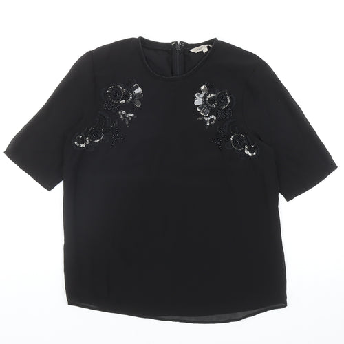 Marks and Spencer Womens Black Polyester Basic Blouse Size 8 Round Neck