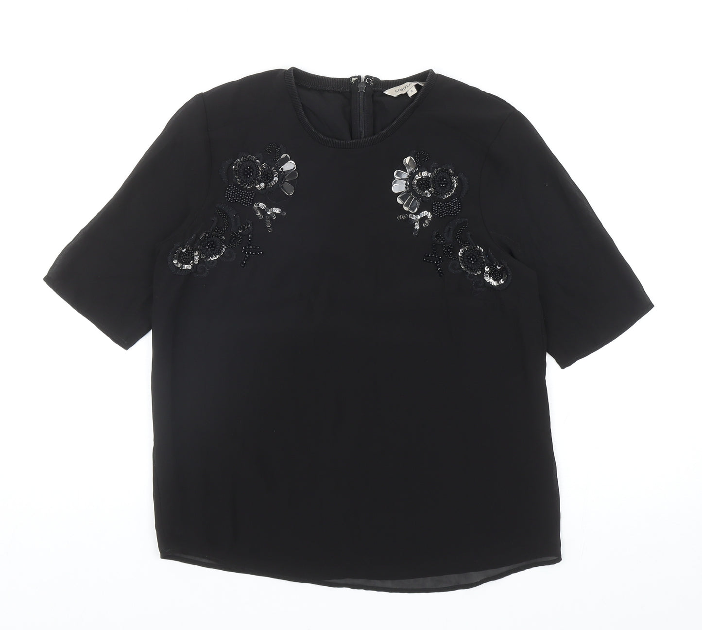 Marks and Spencer Womens Black Polyester Basic Blouse Size 8 Round Neck