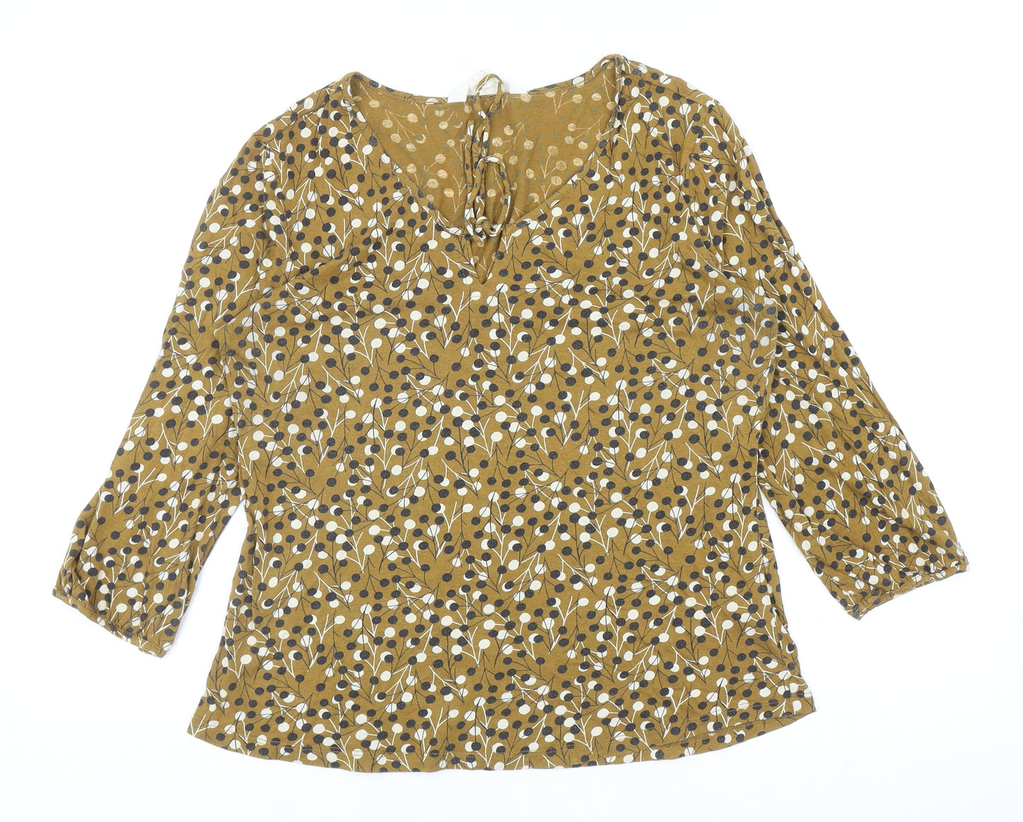 Seasalt Cornwall Womens Green Geometric Cotton Basic T-Shirt Size 10 Scoop Neck