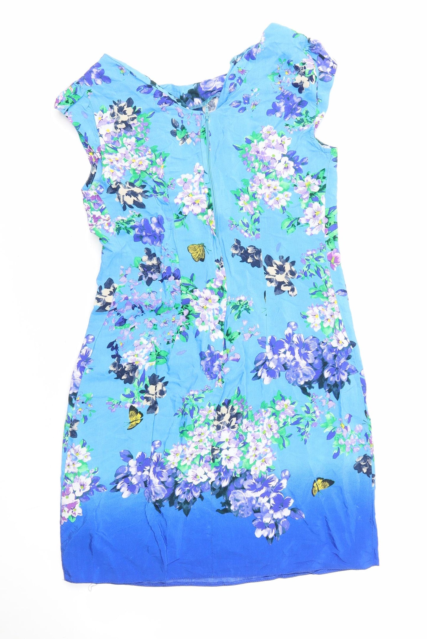 Wallis Womens Blue Floral Viscose Pencil Dress Size 8 Round Neck Zip - Butterflies
