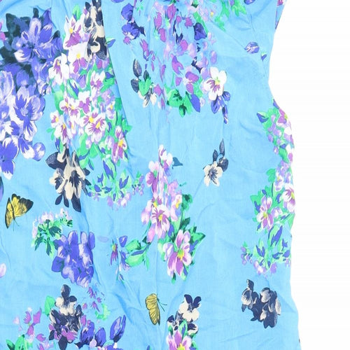 Wallis Womens Blue Floral Viscose Pencil Dress Size 8 Round Neck Zip - Butterflies