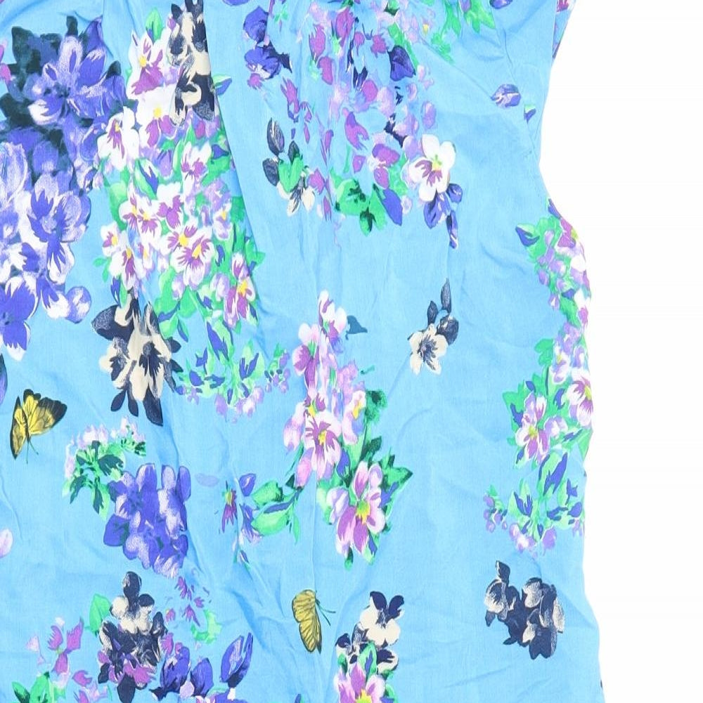 Wallis Womens Blue Floral Viscose Pencil Dress Size 8 Round Neck Zip - Butterflies