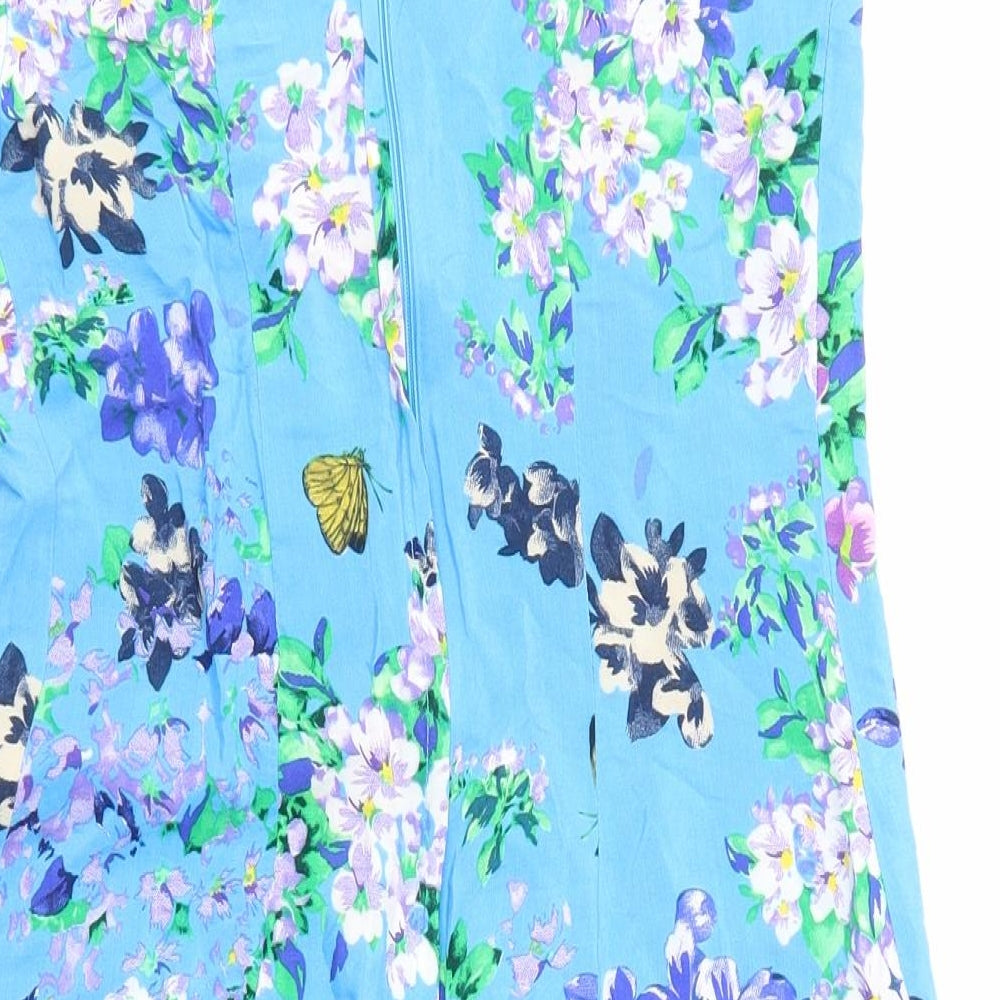 Wallis Womens Blue Floral Viscose Pencil Dress Size 8 Round Neck Zip - Butterflies
