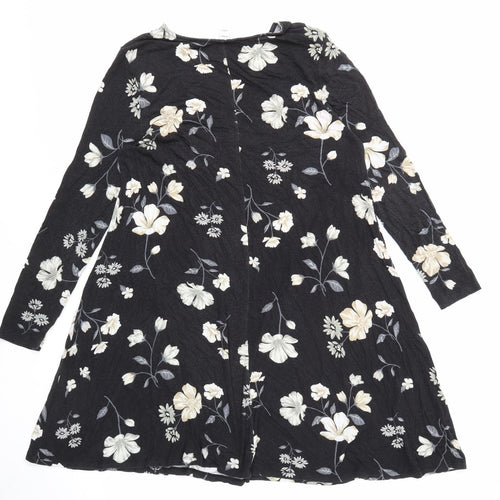 Old Navy Womens Black Floral Viscose Skater Dress Size L Round Neck Pullover