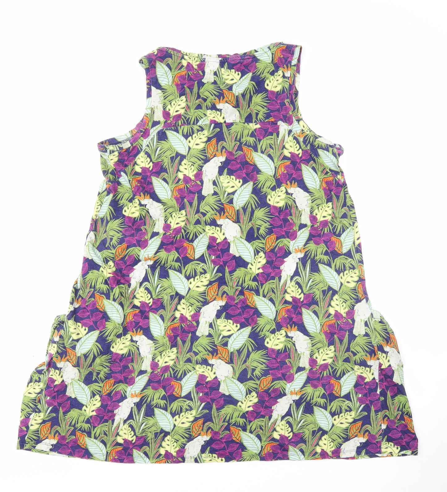 NEXT Womens Multicoloured Floral 100% Cotton Tank Dress Size 14 Round Neck Pullover - Parrot print