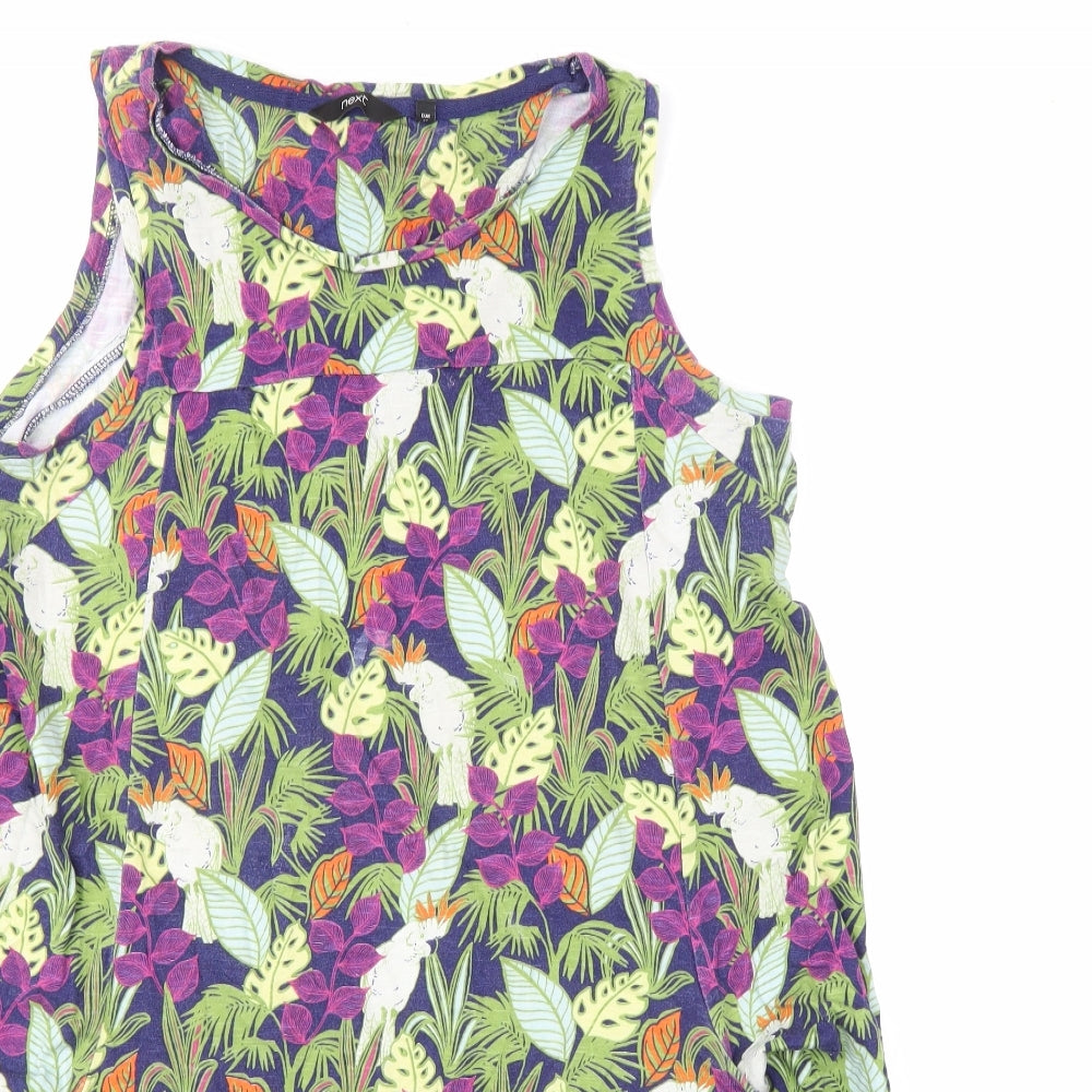 NEXT Womens Multicoloured Floral 100% Cotton Tank Dress Size 14 Round Neck Pullover - Parrot print
