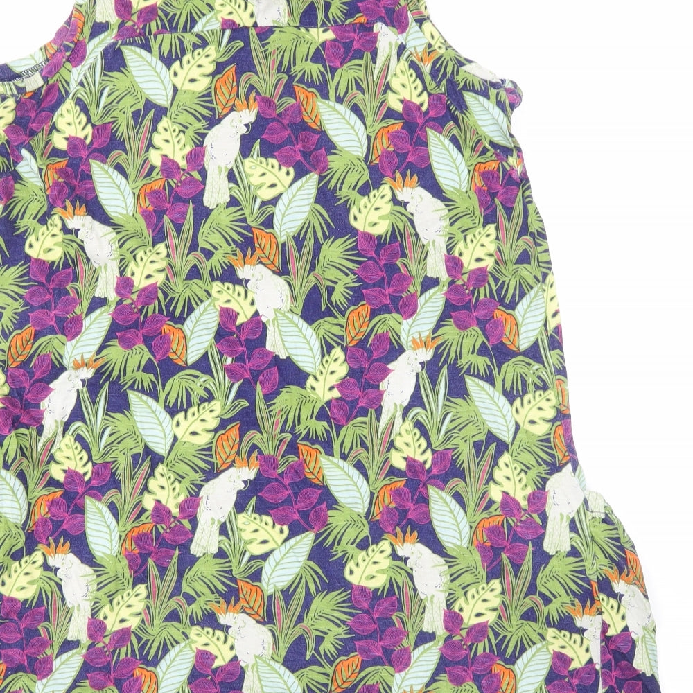 NEXT Womens Multicoloured Floral 100% Cotton Tank Dress Size 14 Round Neck Pullover - Parrot print