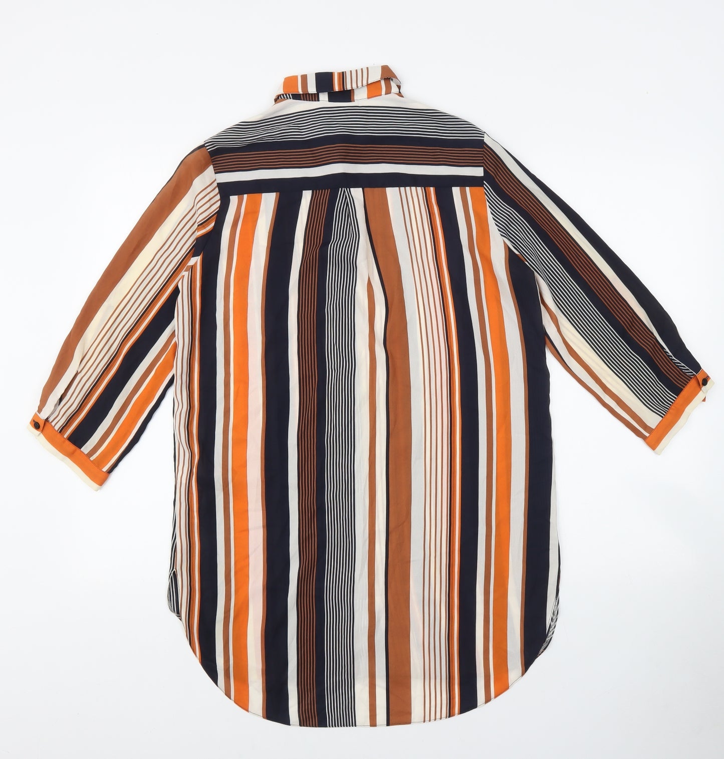 Wallis Womens Multicoloured Striped Polyester Tunic Button-Up Size S Collared - Striped orange, beige and blue
