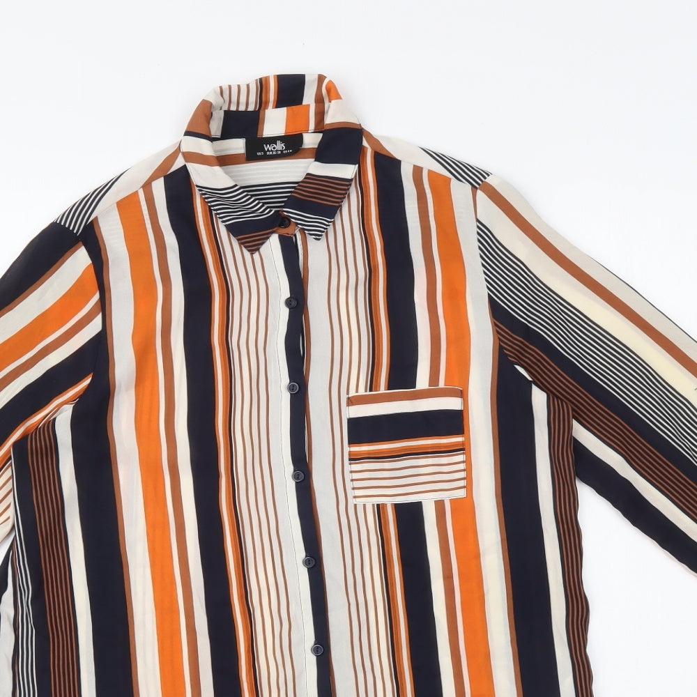 Wallis Womens Multicoloured Striped Polyester Tunic Button-Up Size S Collared - Striped orange, beige and blue