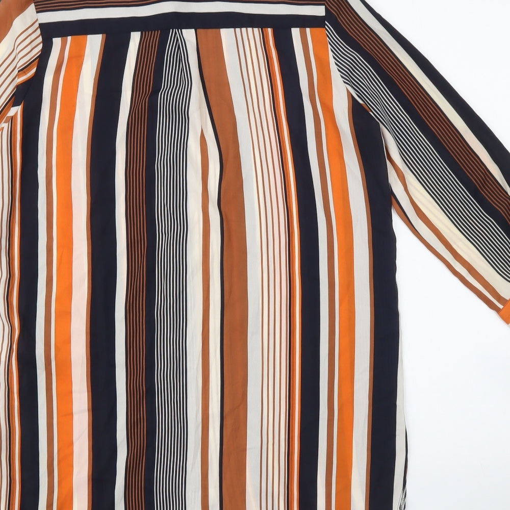 Wallis Womens Multicoloured Striped Polyester Tunic Button-Up Size S Collared - Striped orange, beige and blue