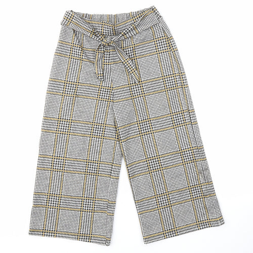 F&F Girls Ivory Plaid Polyester Dress Pants Trousers Size 9-10 Years L20 in Regular Tie - Yellow, black and white