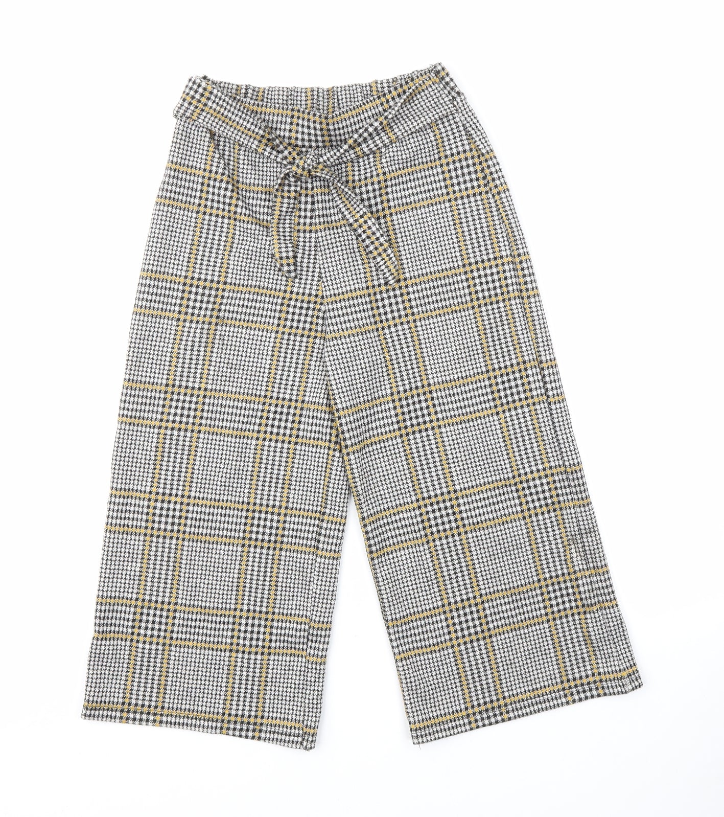 F&F Girls Ivory Plaid Polyester Dress Pants Trousers Size 9-10 Years L20 in Regular Tie - Yellow, black and white
