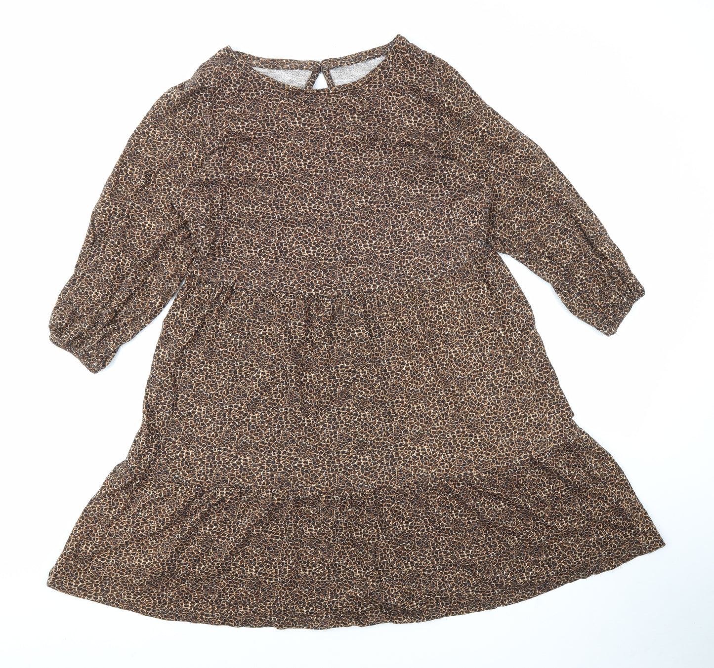 Nutmeg Womens Brown Animal Print 100% Cotton A-Line Size 12 Round Neck Pullover - Leopard Pattern