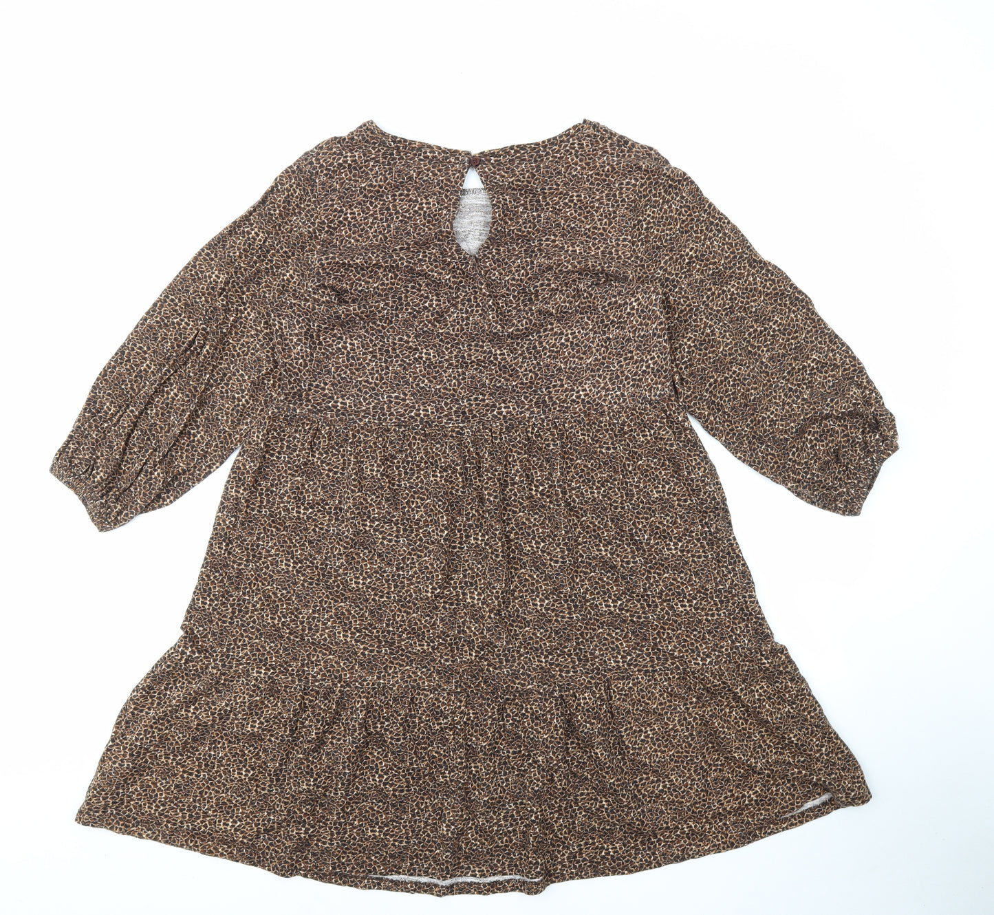 Nutmeg Womens Brown Animal Print 100% Cotton A-Line Size 12 Round Neck Pullover - Leopard Pattern