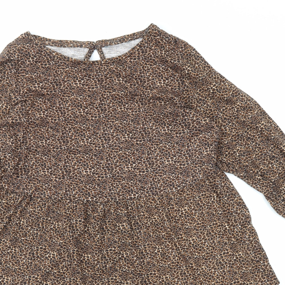 Nutmeg Womens Brown Animal Print 100% Cotton A-Line Size 12 Round Neck Pullover - Leopard Pattern