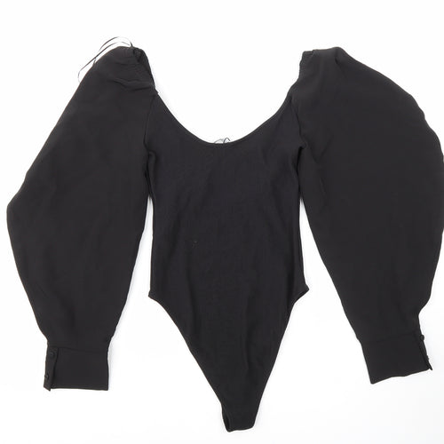 Zara Womens Black 100% Polyester Bodysuit One-Piece Size M Snap - Balloon Sleeves