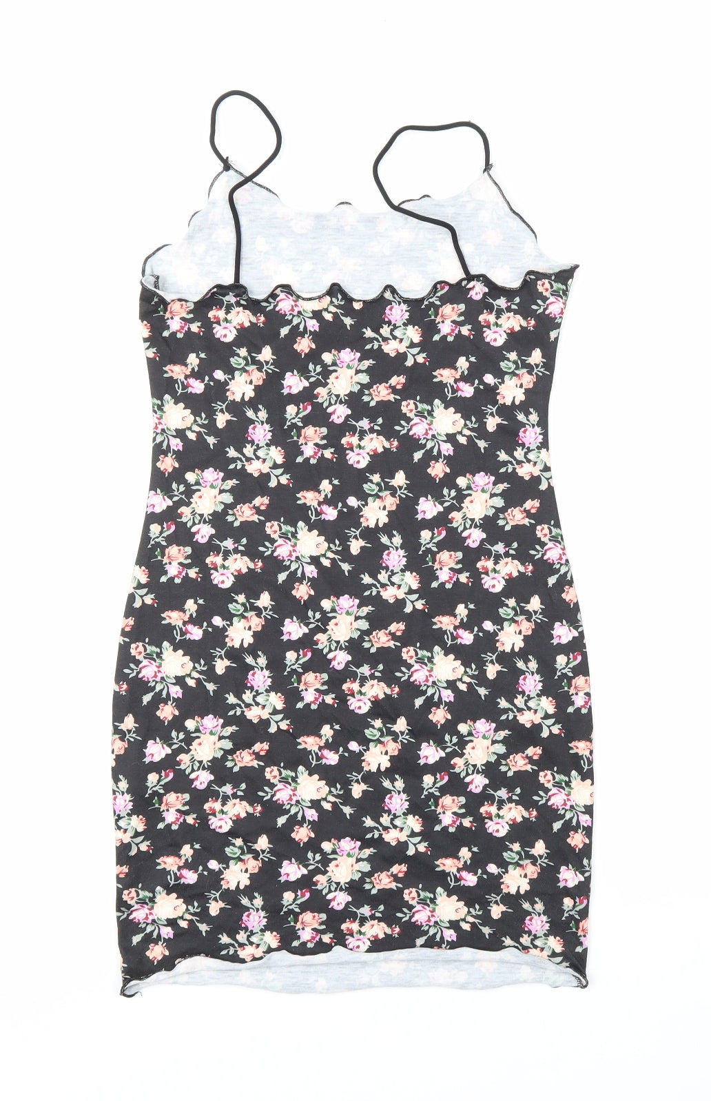 SheIn Womens Black Floral Polyester Bodycon Size XS Square Neck Pullover - Floral, Summer