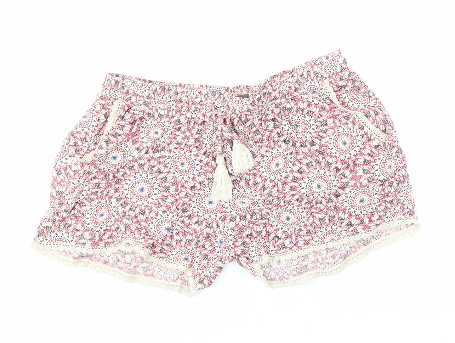 Primark Womens Multicoloured Geometric 100% Viscose Bermuda Shorts Size 8 L3 in Regular Pull On - Summer shorts