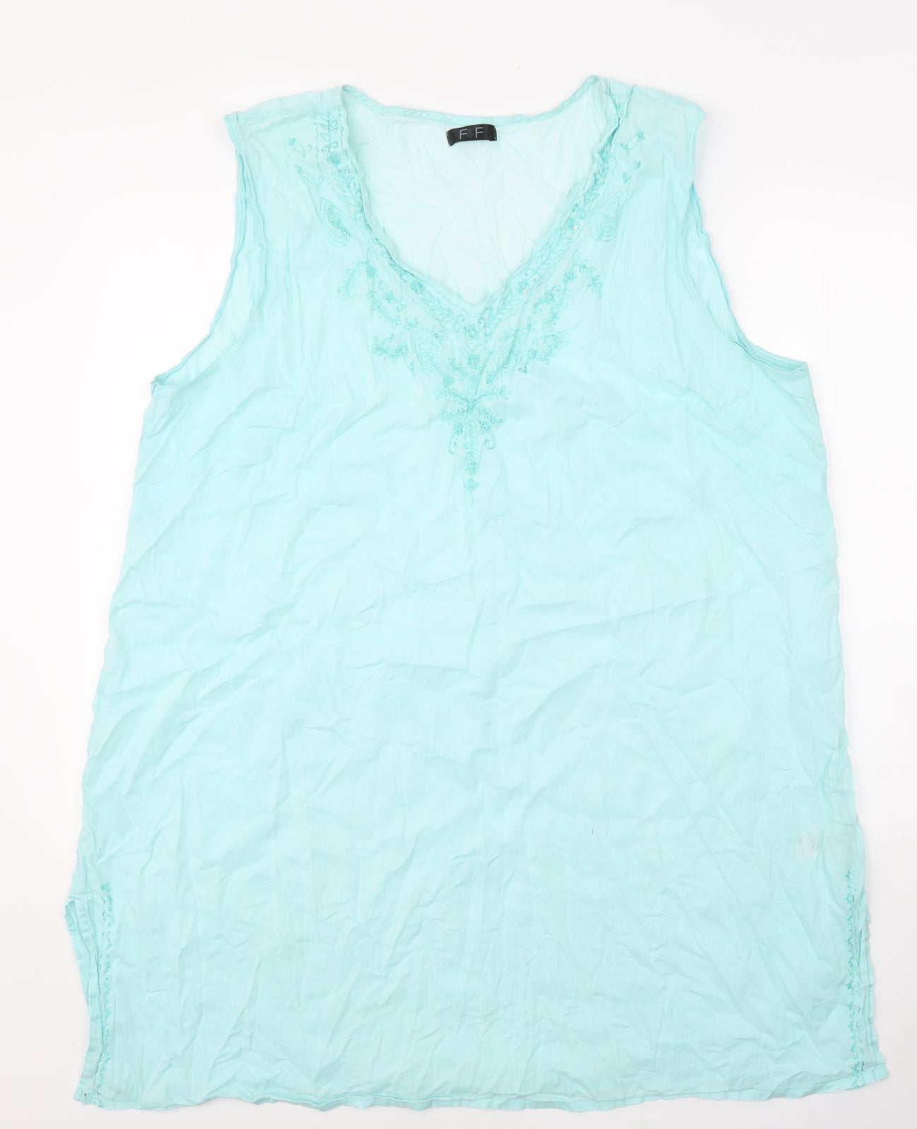 F&F Womens Blue 100% Cotton Kaftan Size XL V-Neck Pullover - Lace Detail