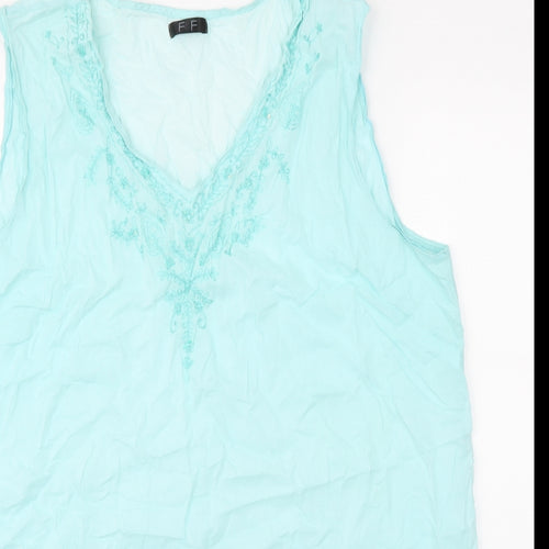 F&F Womens Blue 100% Cotton Kaftan Size XL V-Neck Pullover - Lace Detail