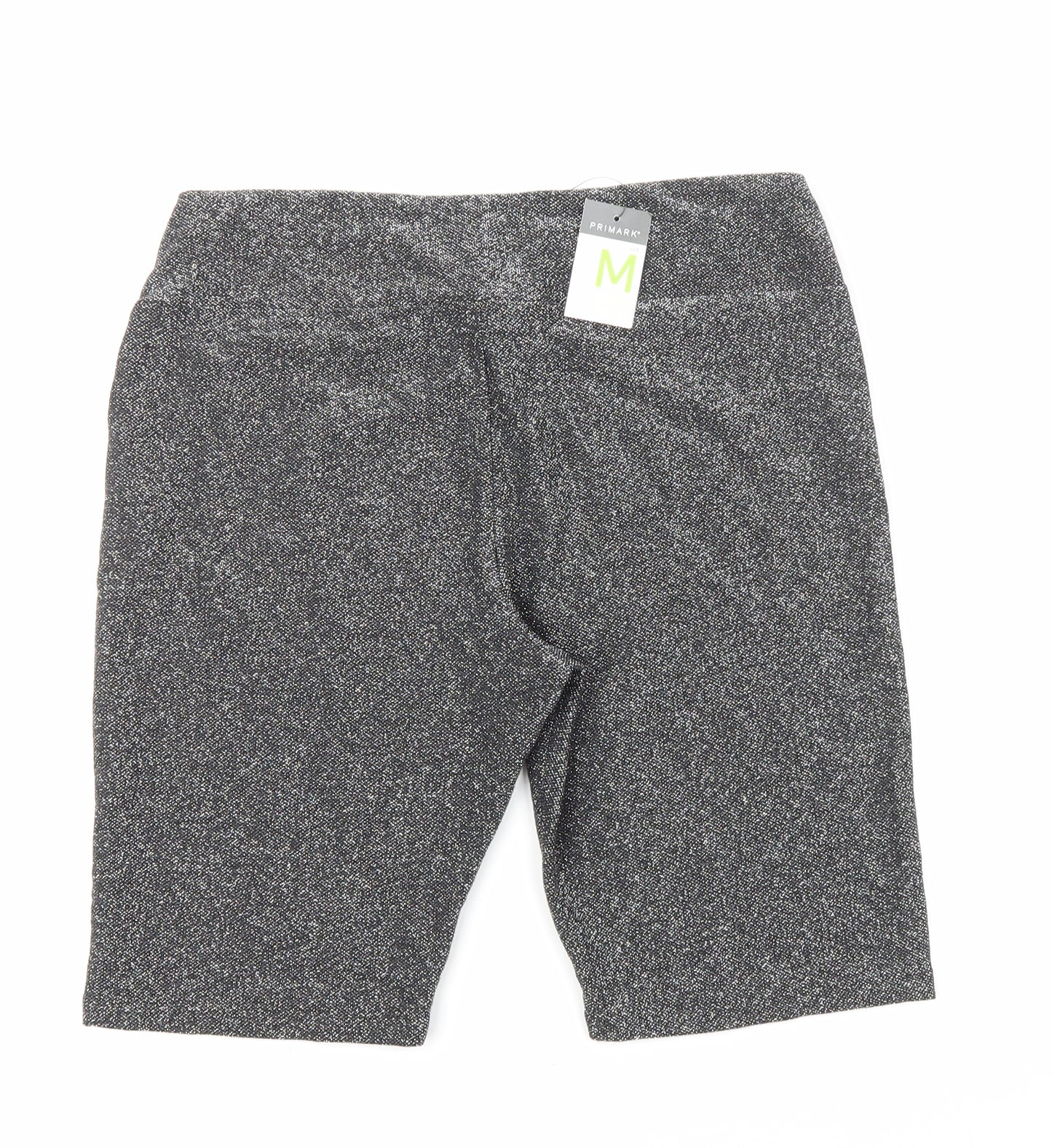 Primark Womens Silver Polyester Biker Shorts Size M L9 in Extra-Slim Pull On - Glitter