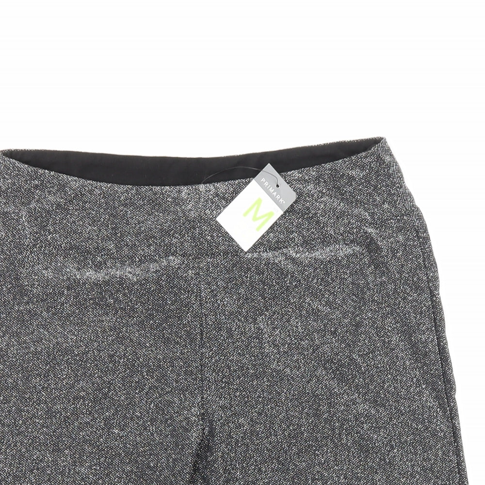 Primark Womens Silver Polyester Biker Shorts Size M L9 in Extra-Slim Pull On - Glitter