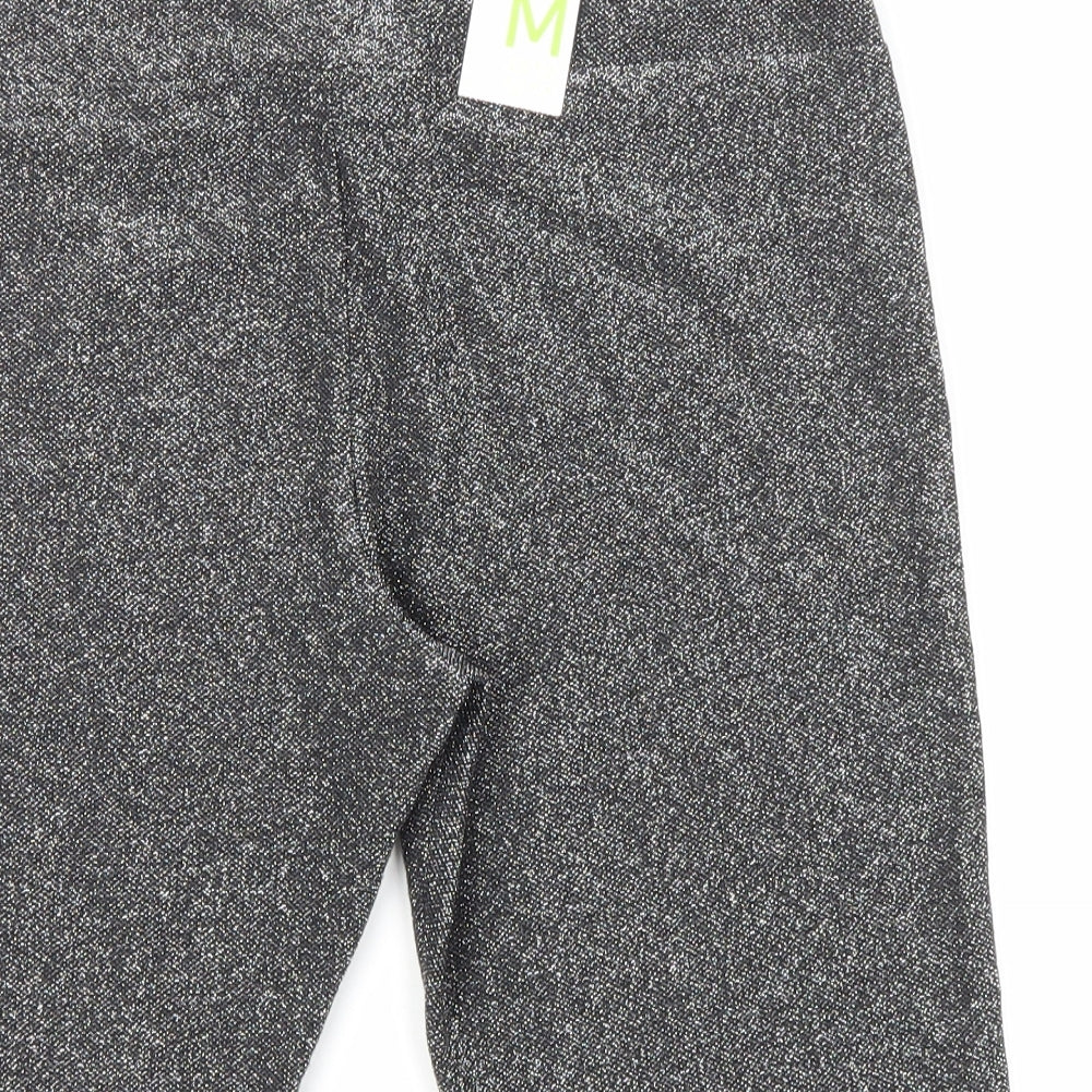 Primark Womens Silver Polyester Biker Shorts Size M L9 in Extra-Slim Pull On - Glitter