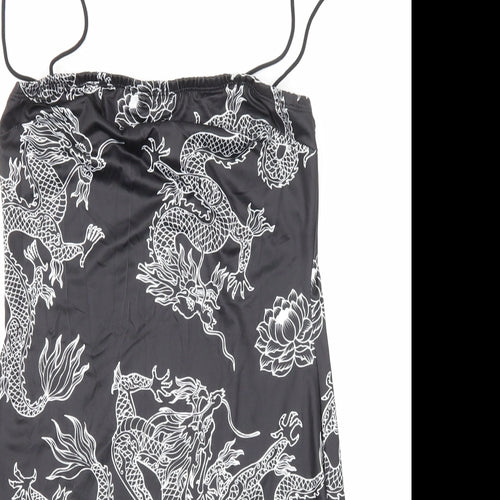 SheIn Womens Black Geometric Polyester Bodycon Size S Square Neck Pullover - Dragon Print