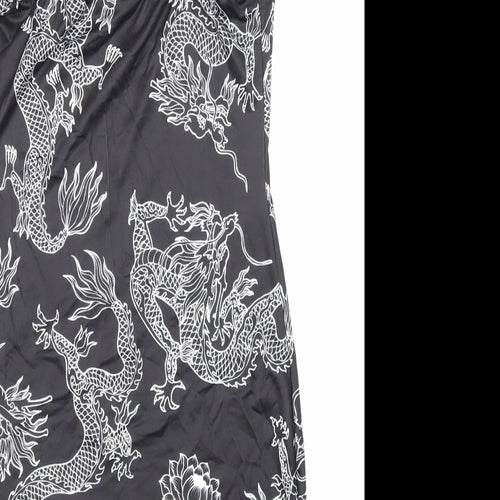 SheIn Womens Black Geometric Polyester Bodycon Size S Square Neck Pullover - Dragon Print