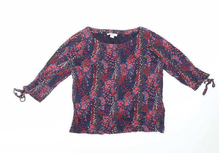 Monsoon Womens Multicoloured Floral 100% Cotton Basic Blouse Size 8 Round Neck