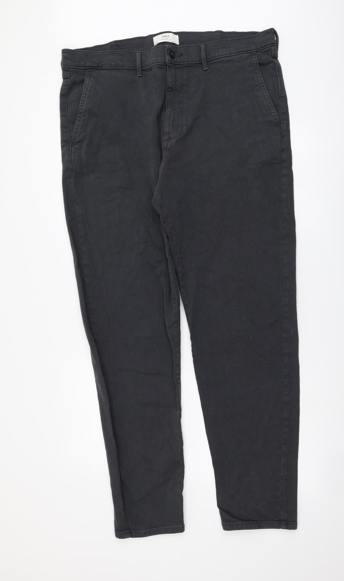 Marks and Spencer Mens Grey Cotton Straight Jeans Size 38 in L33 in Regular Button