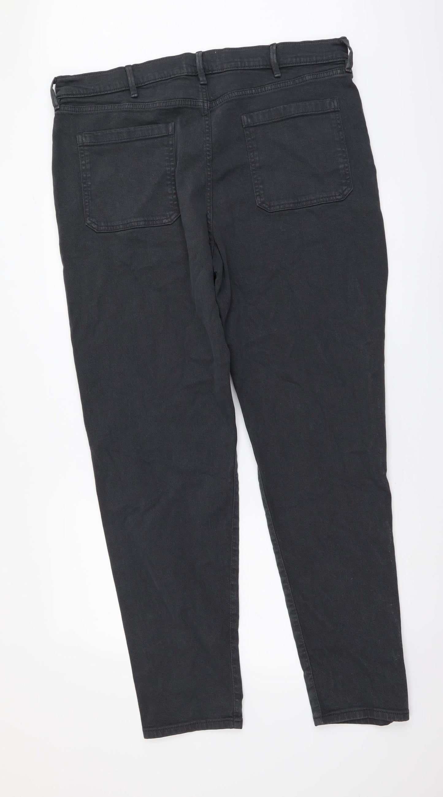 Marks and Spencer Mens Grey Cotton Straight Jeans Size 38 in L33 in Regular Button