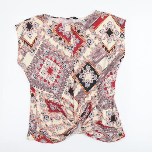 K&D London Womens Multicoloured Geometric Viscose Basic Blouse Size 14 Boat Neck