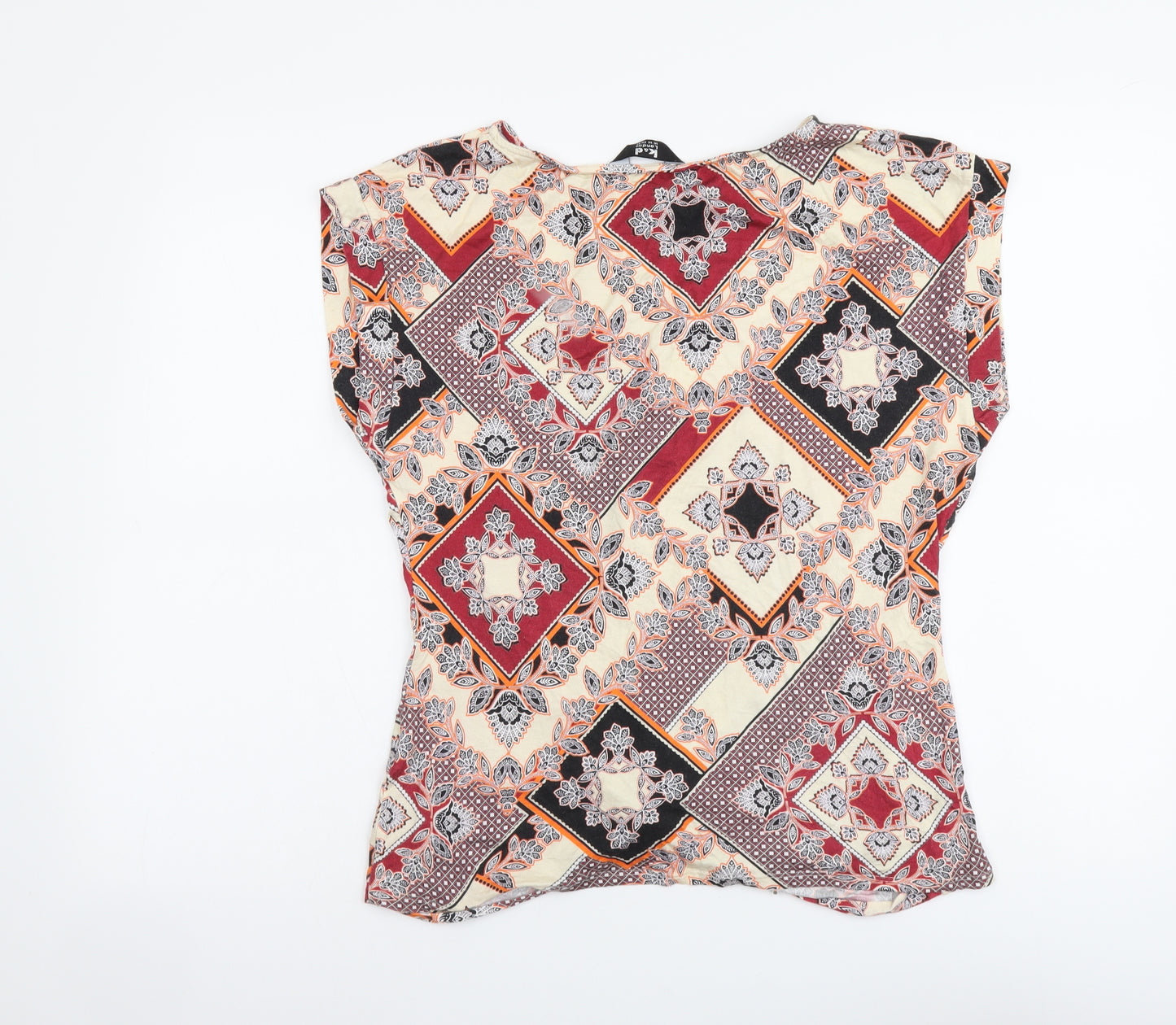 K&D London Womens Multicoloured Geometric Viscose Basic Blouse Size 14 Boat Neck