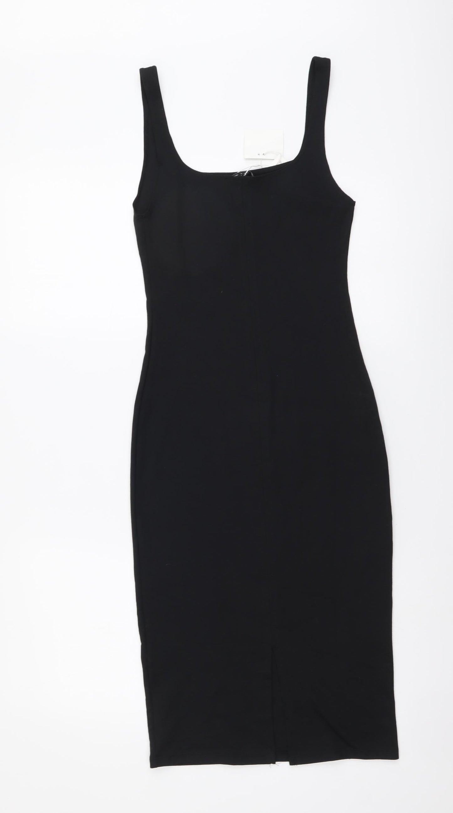 Zara Womens Black Cotton Bodycon Size S Scoop Neck Pullover