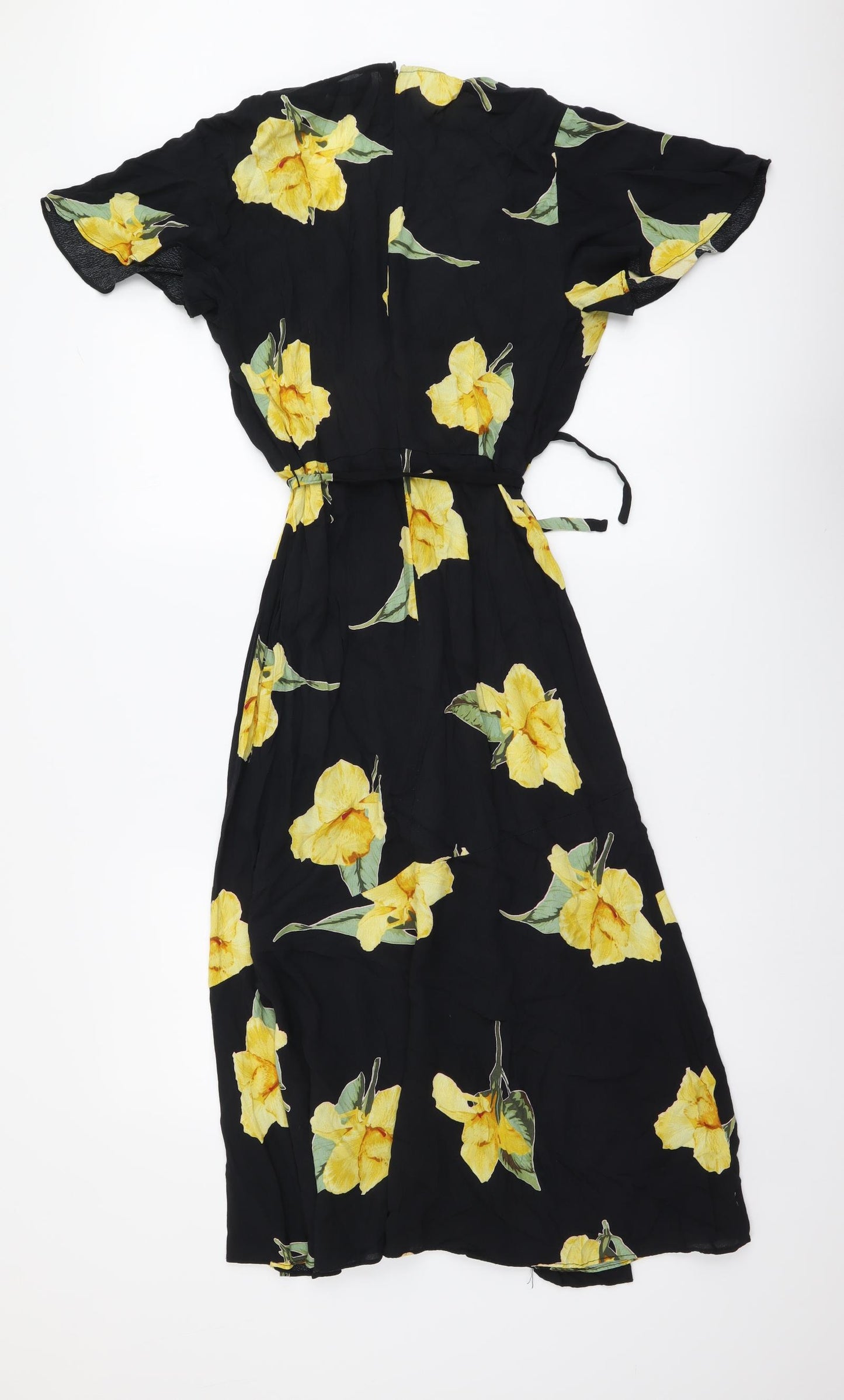 Warehouse Womens Black Floral Viscose A-Line Size 10 V-Neck Zip