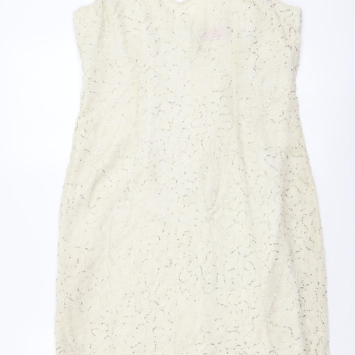 For Women Womens Beige Polyester Mini Size 12 V-Neck Zip