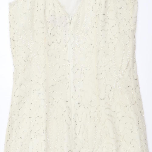 For Women Womens Beige Polyester Mini Size 12 V-Neck Zip
