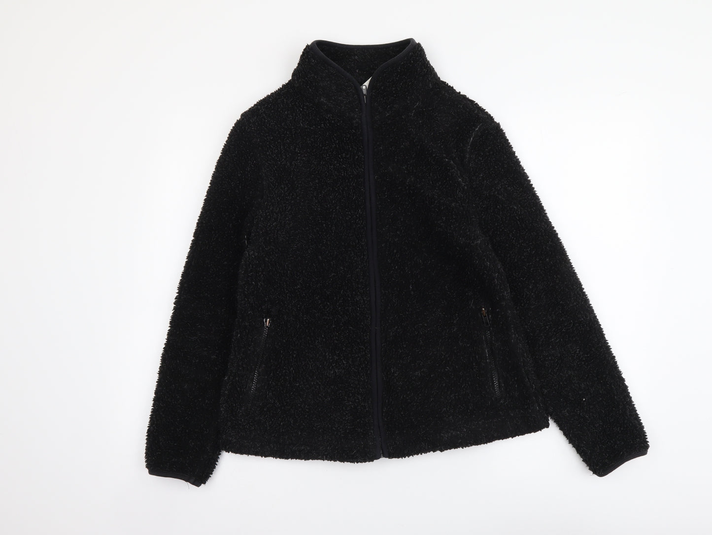 Preworn Womens Black Polyester Full Zip Sweatshirt Size 12 Zip