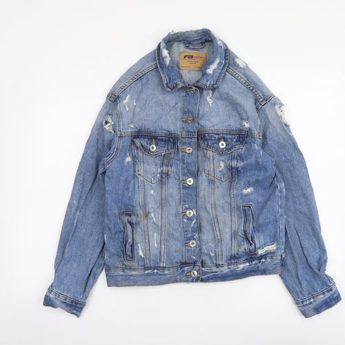 FB sister Womens Blue Jacket Size XS Button - Distressed Look